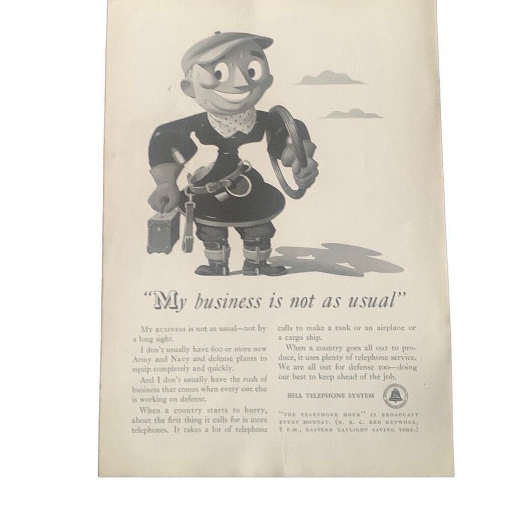 Vintage 1941 Bell Telephone System Business Is Not Usual Ad Advertisment